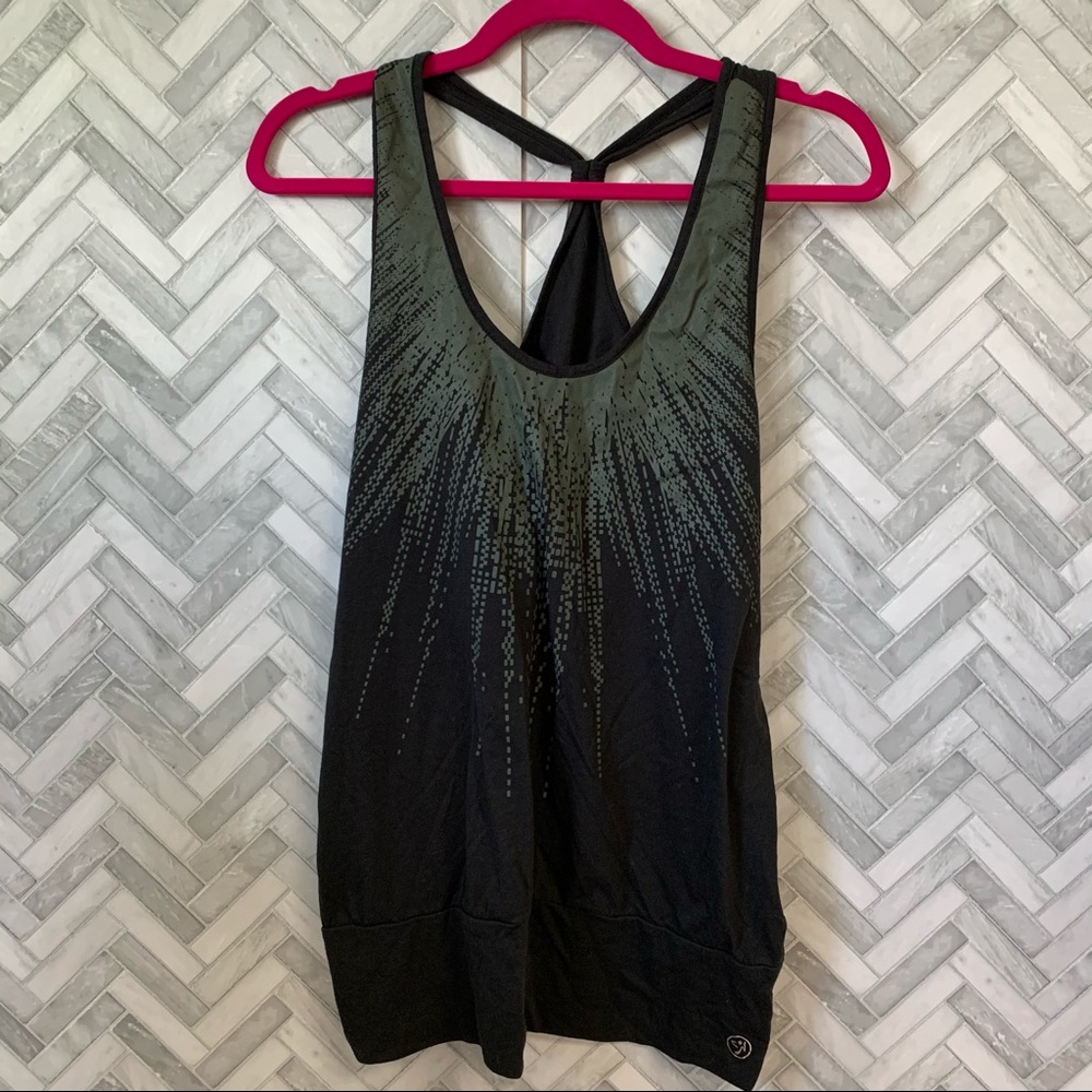 Zumba wear black and green tank top.